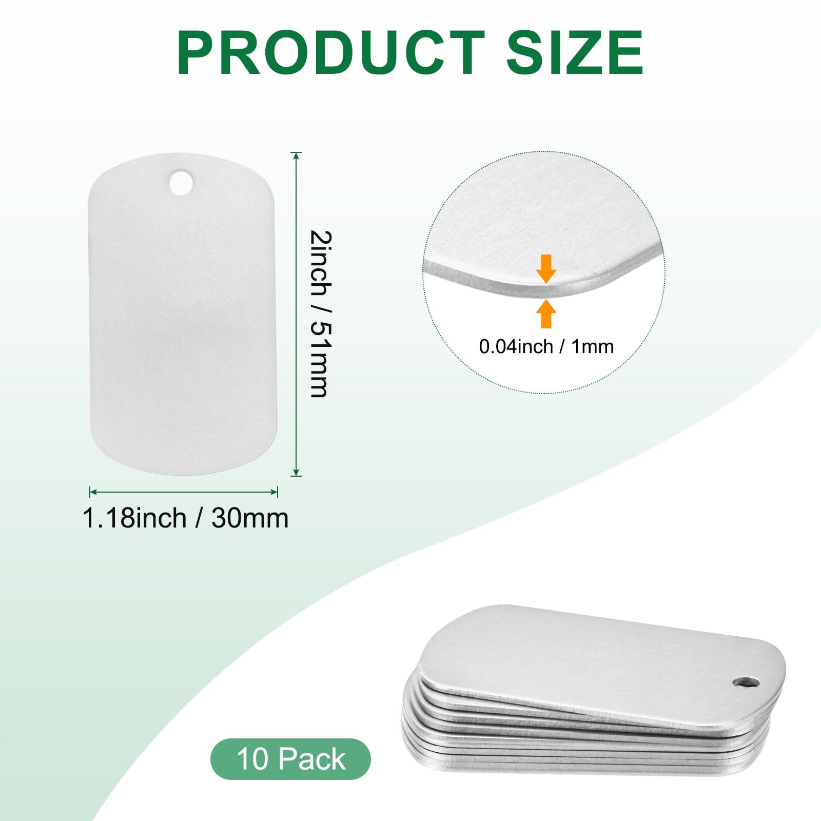 Blank Dog Tags 2x1.18x0.04 Inch Engraving Metal Stamping Aluminum Silver 10 Pk