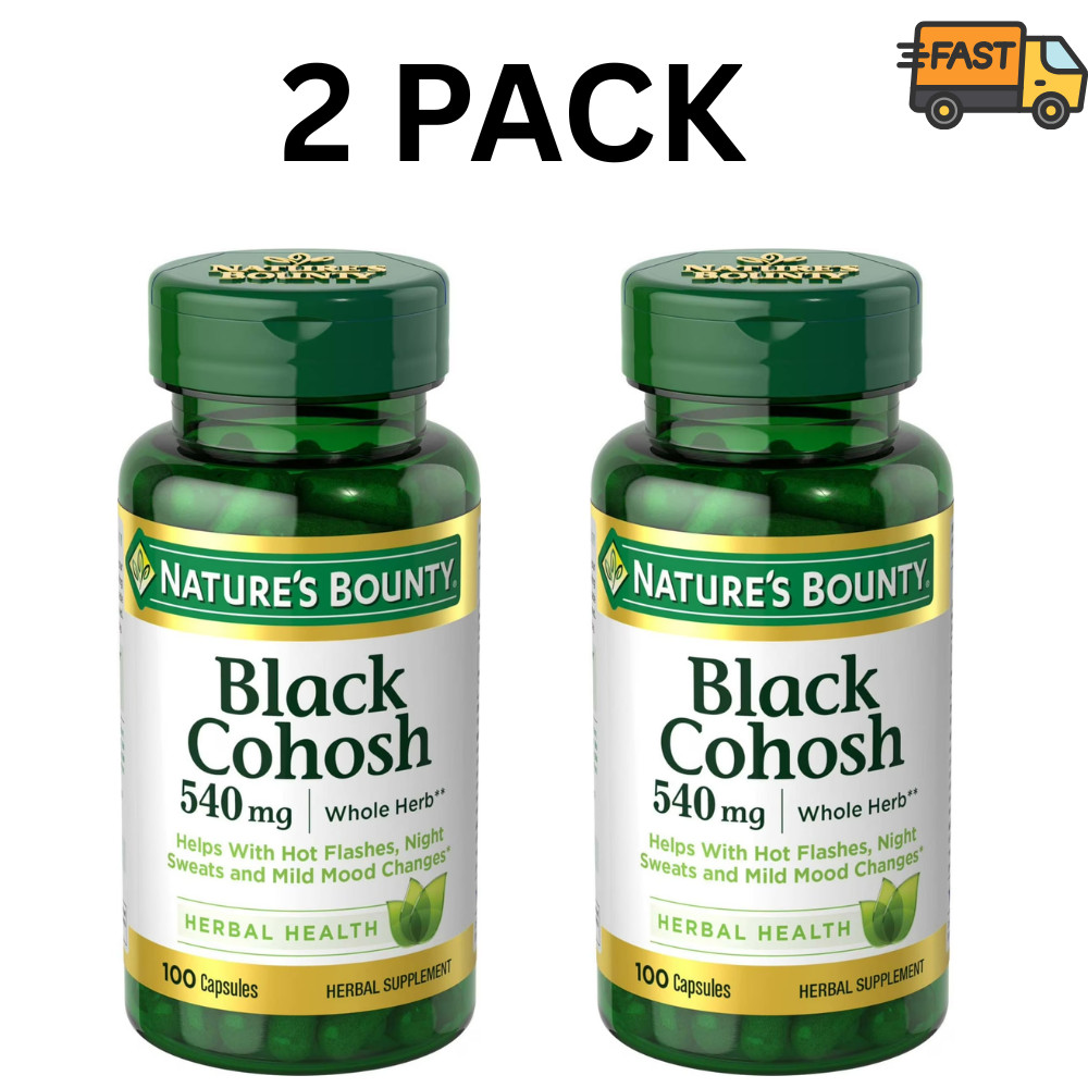 2 Pack Nature's Bounty Black Cohosh 540mg 100 Capsules Menopause Support