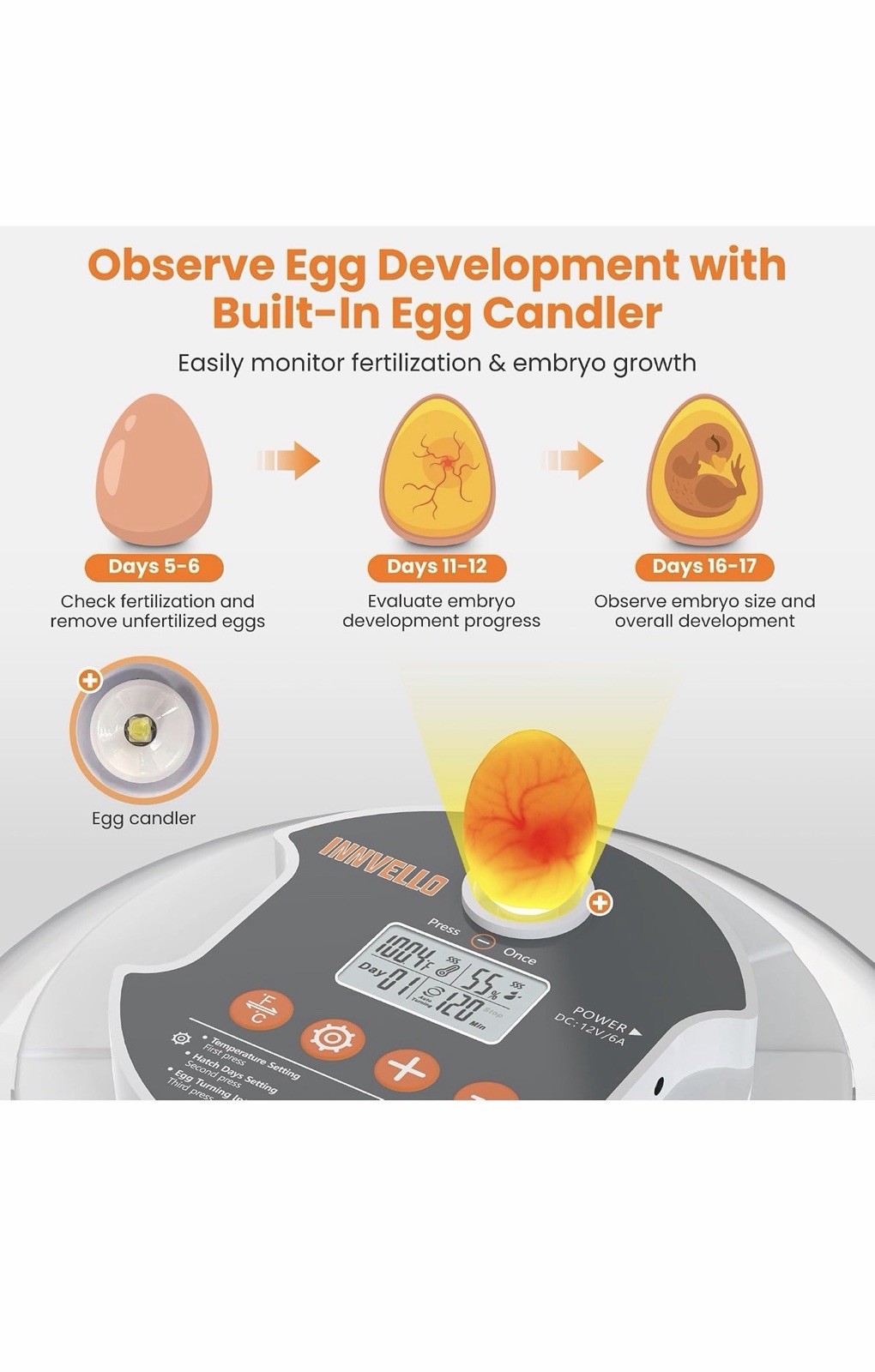 INNVELLO 18 Egg Automatic Incubator Turner Humidity Temperature Control