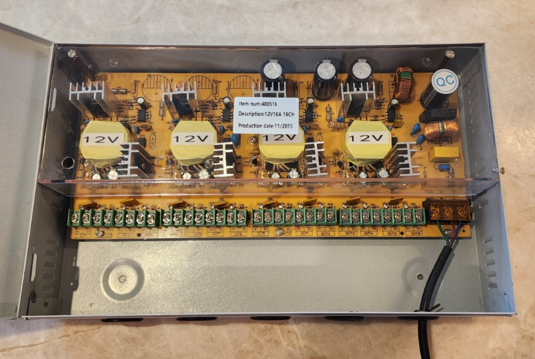 12V 16A 16-Channel Power Supply Box for CCTV Camera Systems - Item #400516