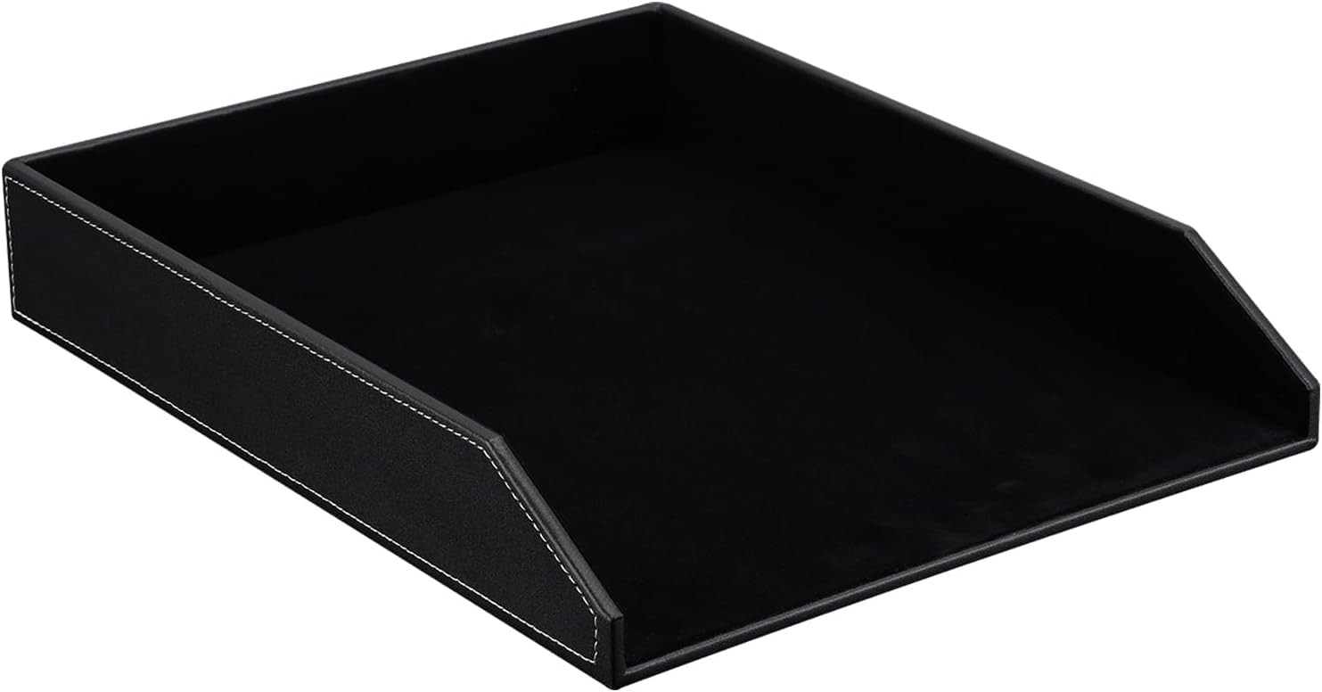 Letter Tray Leather Paper Organizer Tray Wooden Desk File Holder Desktop File