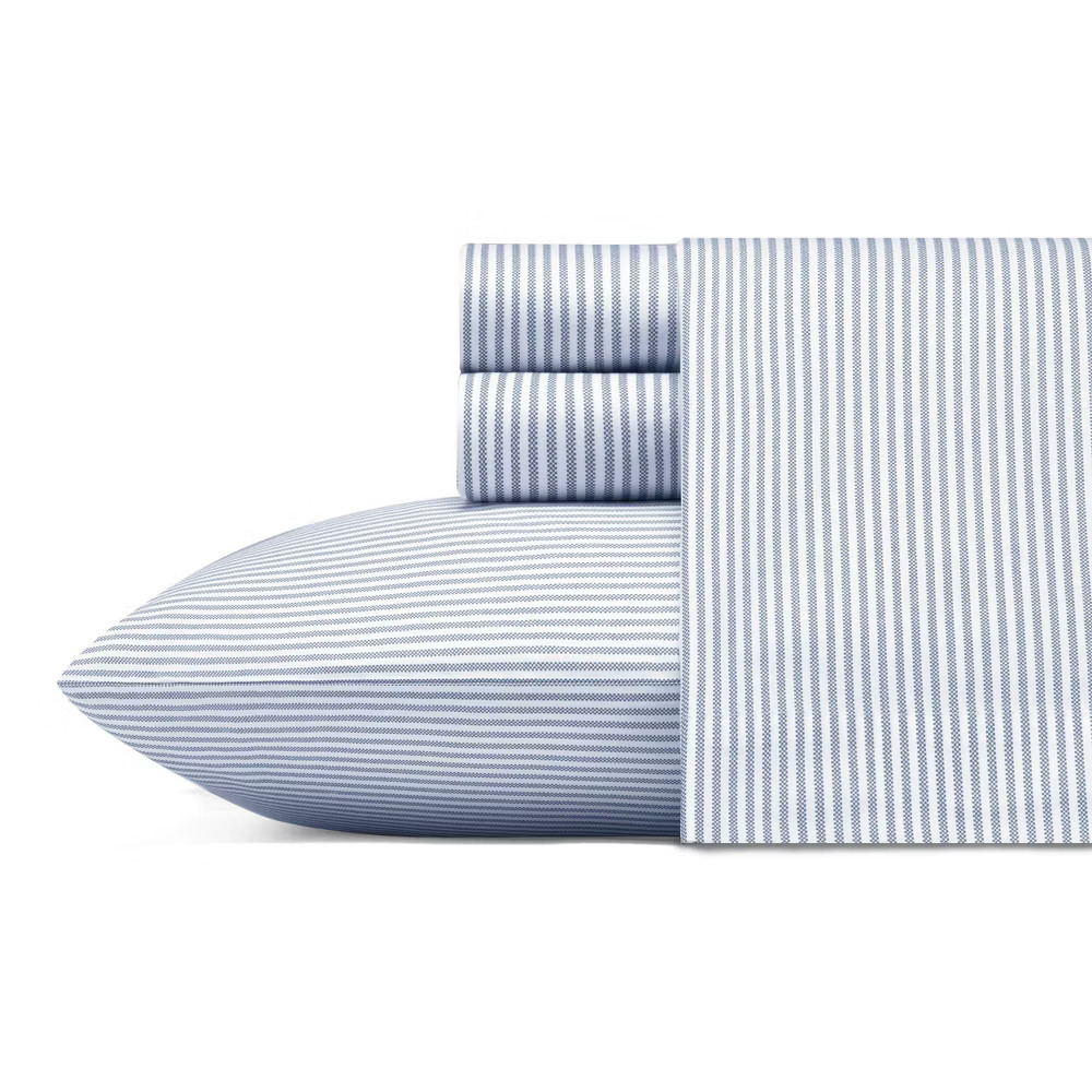 Twin XL Printed Pattern Percale Cotton Sheet Set Blue Stripe - Poppy