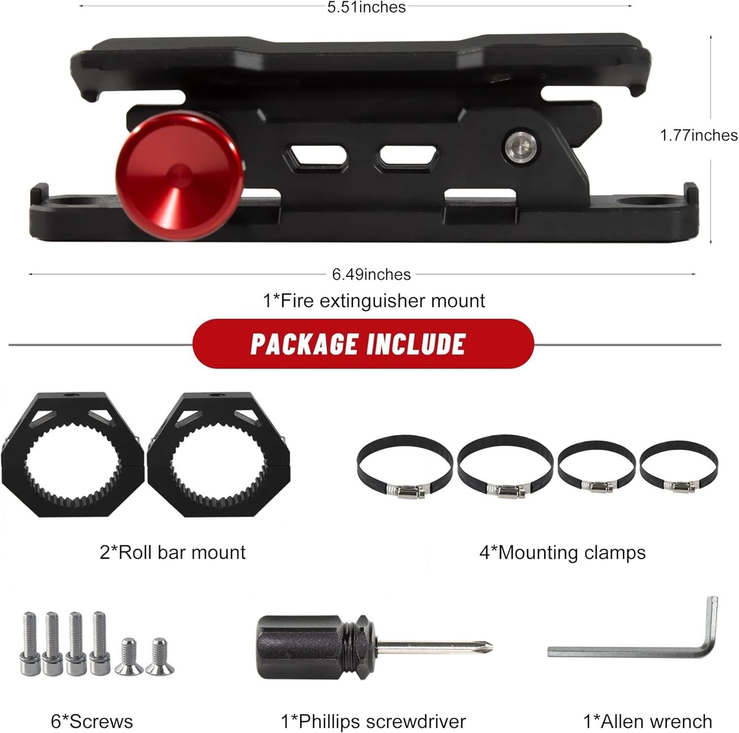 Utv Fire Extinguisher Mount Kit Quick Release Roll Bar Holder 1.75-2"