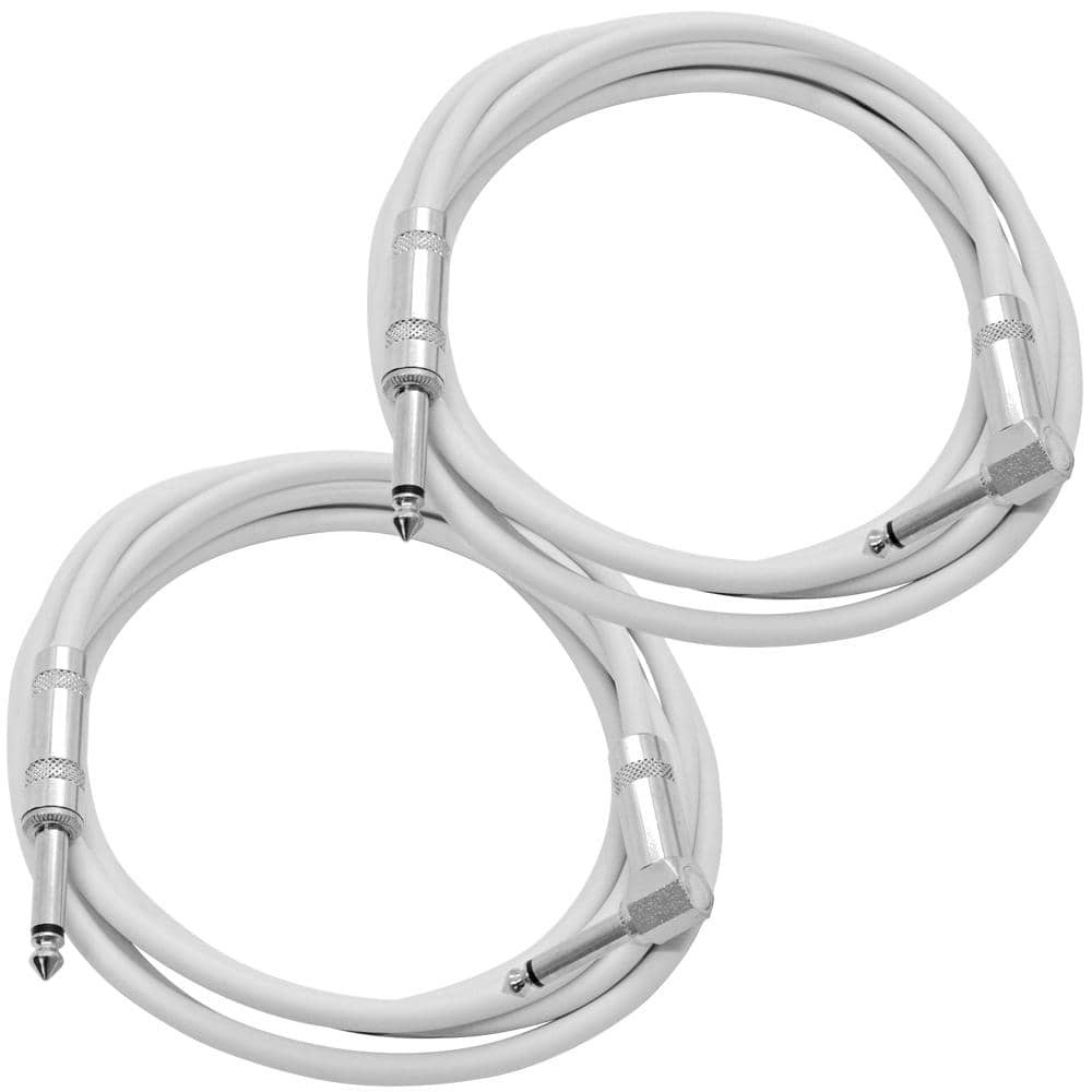 2 Pack White 10ft Right Angle to Straight Guitar Cables