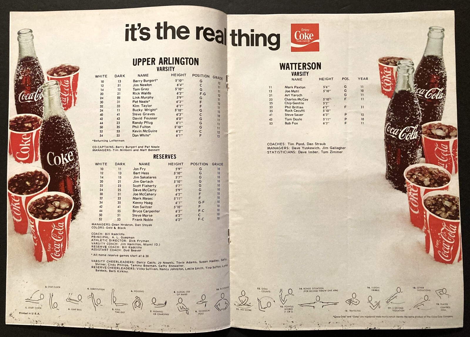 1971 UPPER ARLINGTON v WATTERSON OHIO HIGH SCHOOL BASKETBALL PROGRAM 12-28