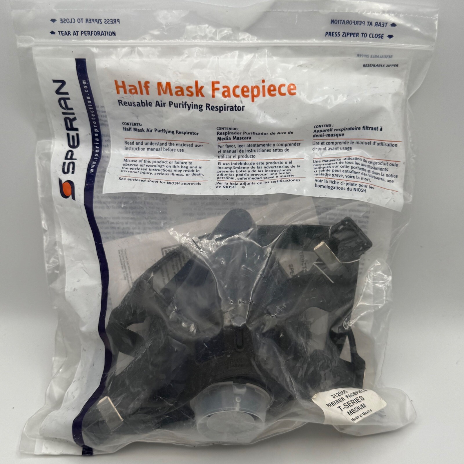 Sperian Half Mask Facepiece Reusable Air Purifying Respirator Medium 312000