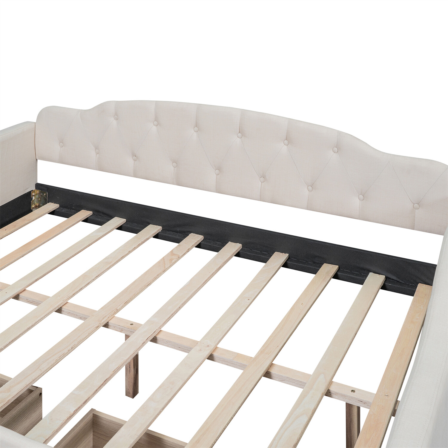 Full Size Daybed Upholstered Bed Frame Sofa Bed w/ 2 Storage Drawers Beige