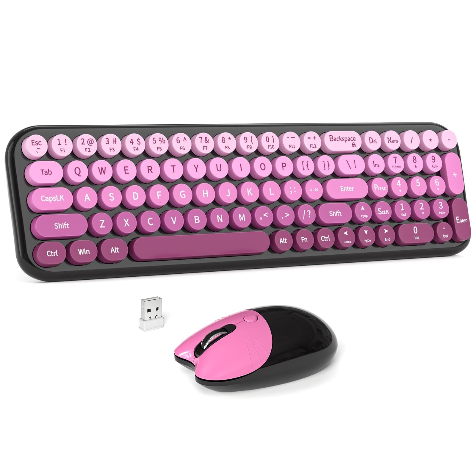 Wireless Keyboard and Mouse Combo, MOWUX Compact Typewriter Retro Round Compu...