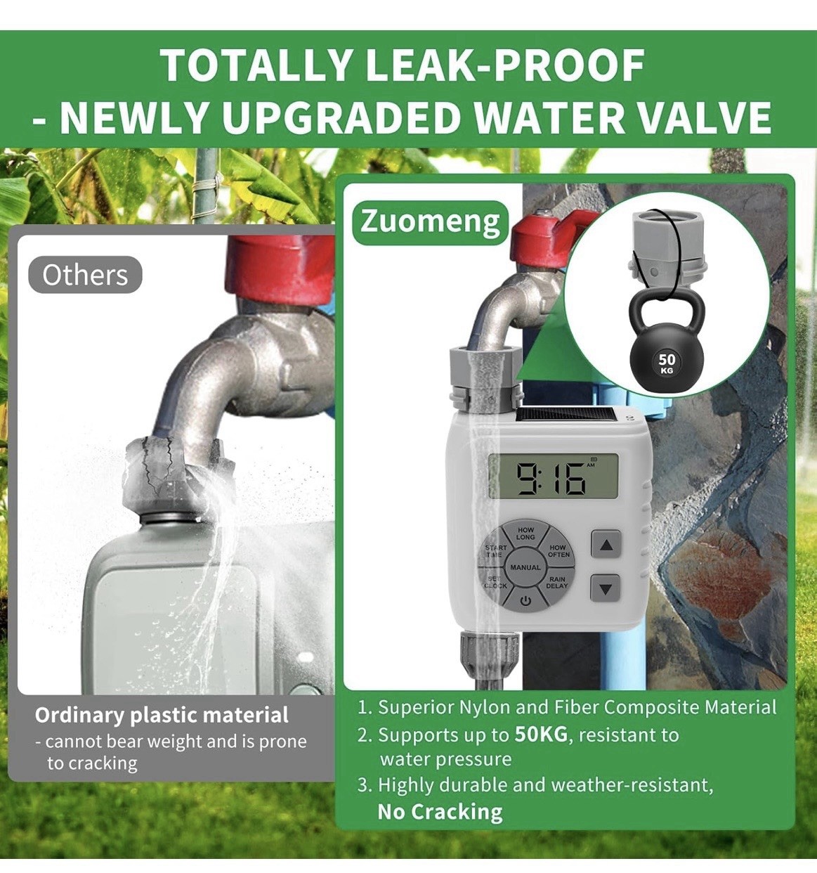 Zuomeng Sprinkler Timer Programmable Irrigation Water Timer Garden Hose Gray