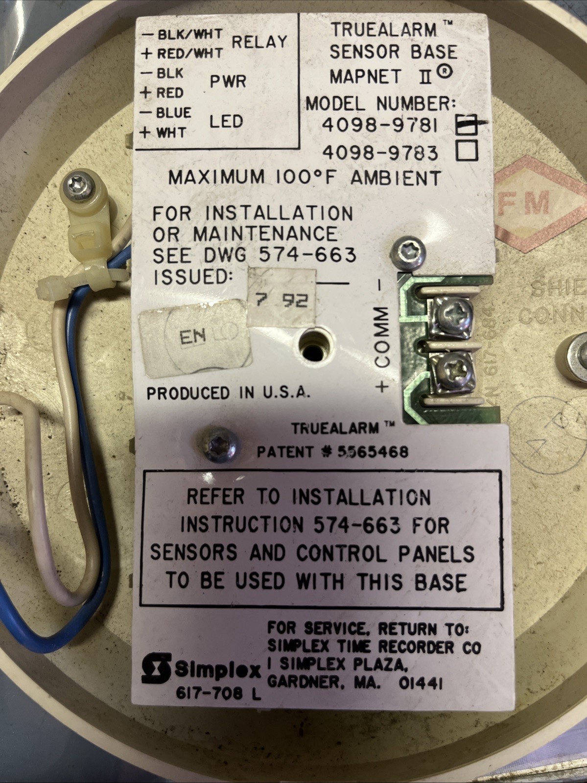 Simplex 4098-9781 Sensor Base