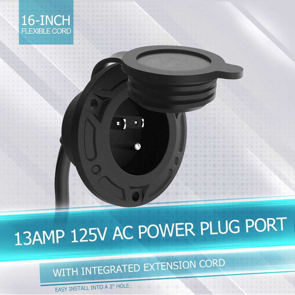 13AMP RV Power Flanged Inlet 125V AC Port Shore Power Receptacle Cord Plug USA