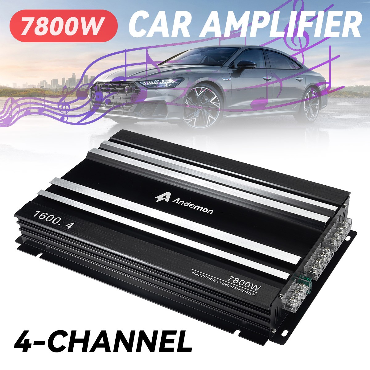 Andeman 7800W 12V 4CH Car Audio Power Amplifier Under Seat Bass Amp Power Stereo