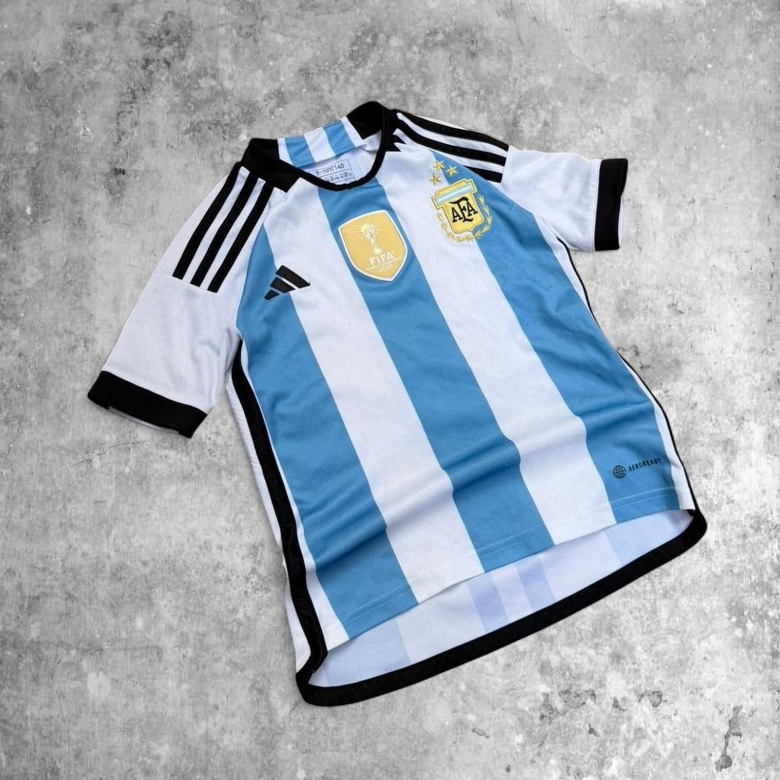 Adidas Argentina 2022 World Cup Champions Jersey Kids 9-10Y Messi Era Blue White