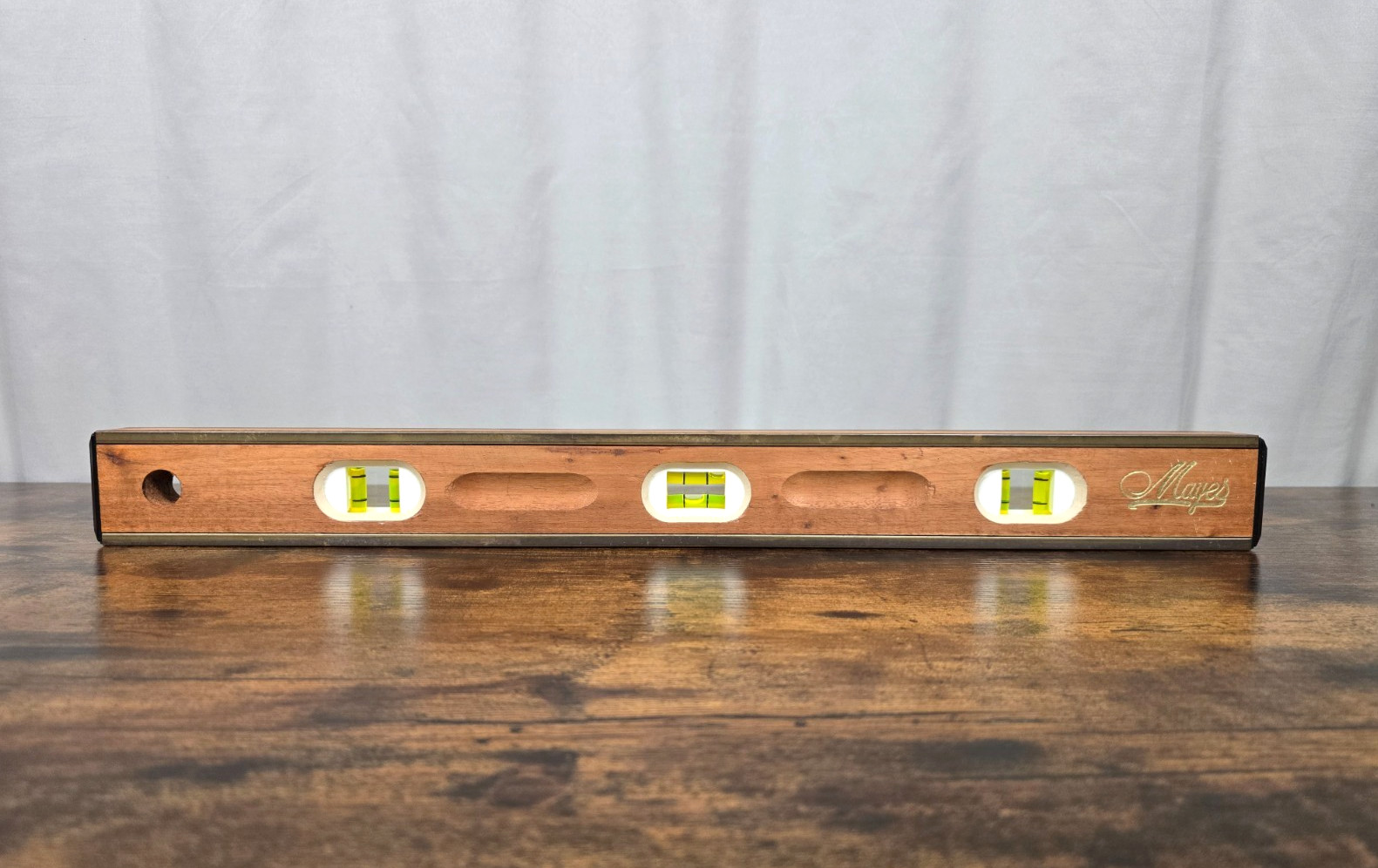 Vintage *RARE* Mayes Gold Logo 24" Brass-Bound Solid Wood Level - MADE IN USA!