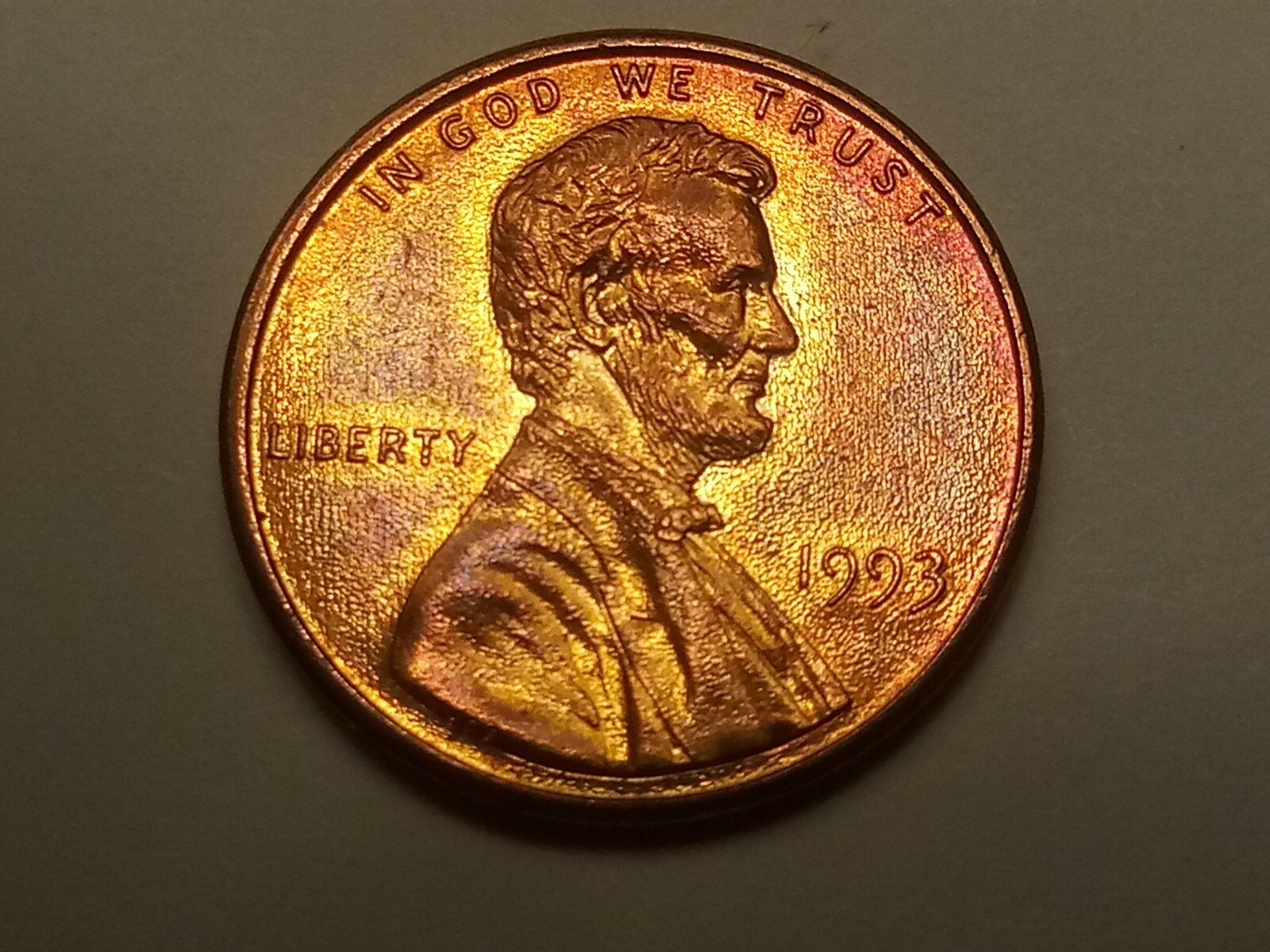 1993-Lincoln Red Toning Cent. BU.