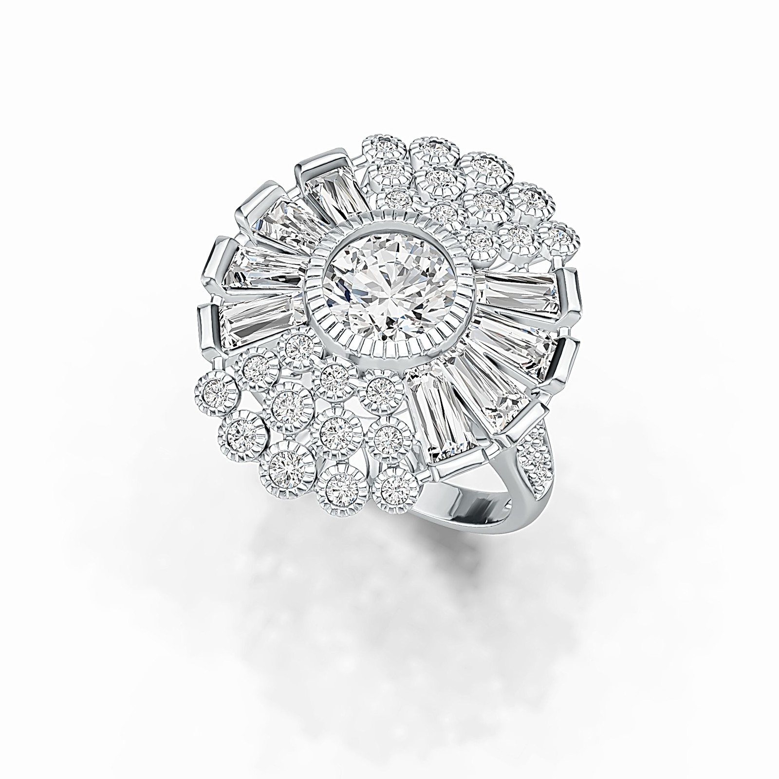 Sterling Silver Semi Mount Ring Setting Round RD 8x8mm  Baguette BAG 6x3mm