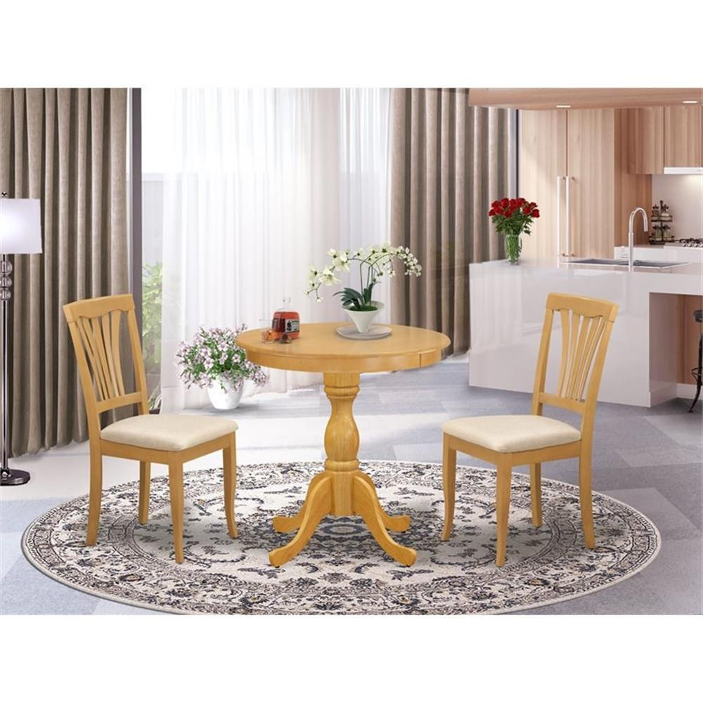 East West Furniture Eden 3-piece Dining Set with Fabric Seat in Oak