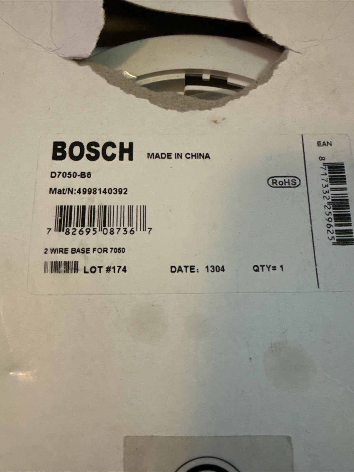 BOSCH D7050-B6 2-WIRE SMOKE DETECTOR BASE FOR 7050