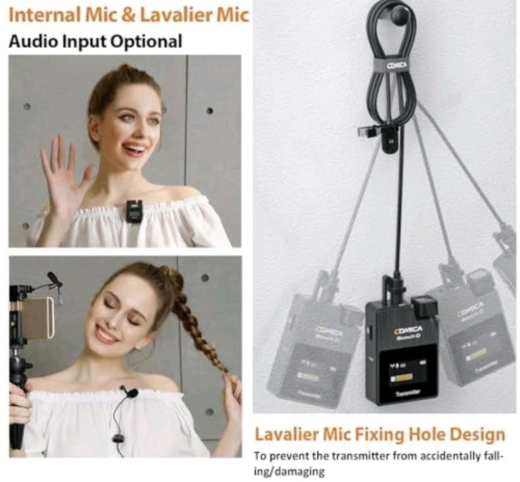 COMICA BoomX-D2 Wireless Lavalier Microphone for iPhone Android Camera PC