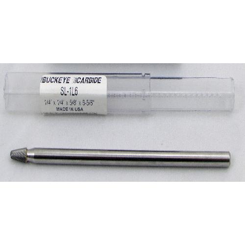 Carbide Burr (SL-1L6) 14° Cone Radius End - Single Cut - 1/4 x 1/4 x 5/8 x 6 5/8