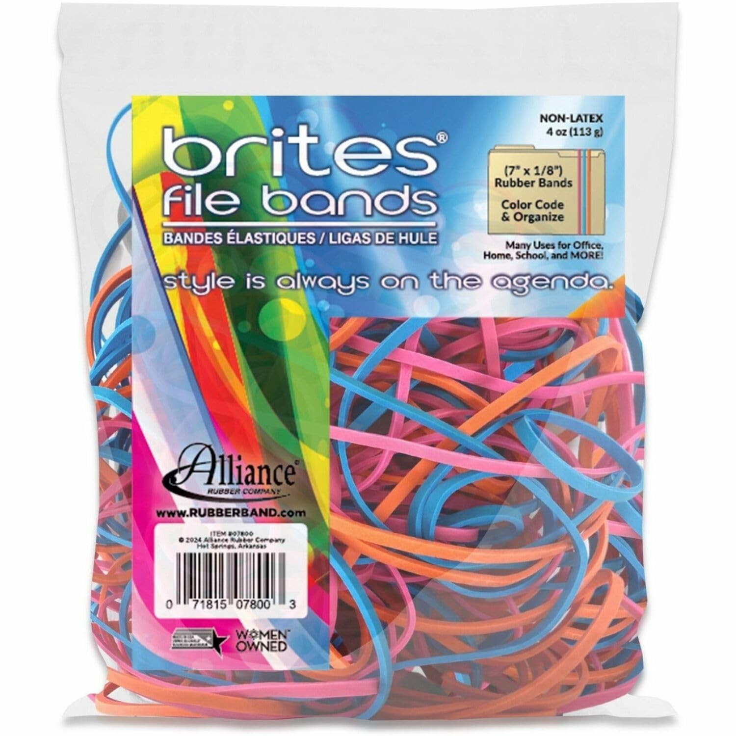 Alliance Rubber 07800 Non-Latex Brites 50 Count (Pack of 1), Blue/Orange/Pink