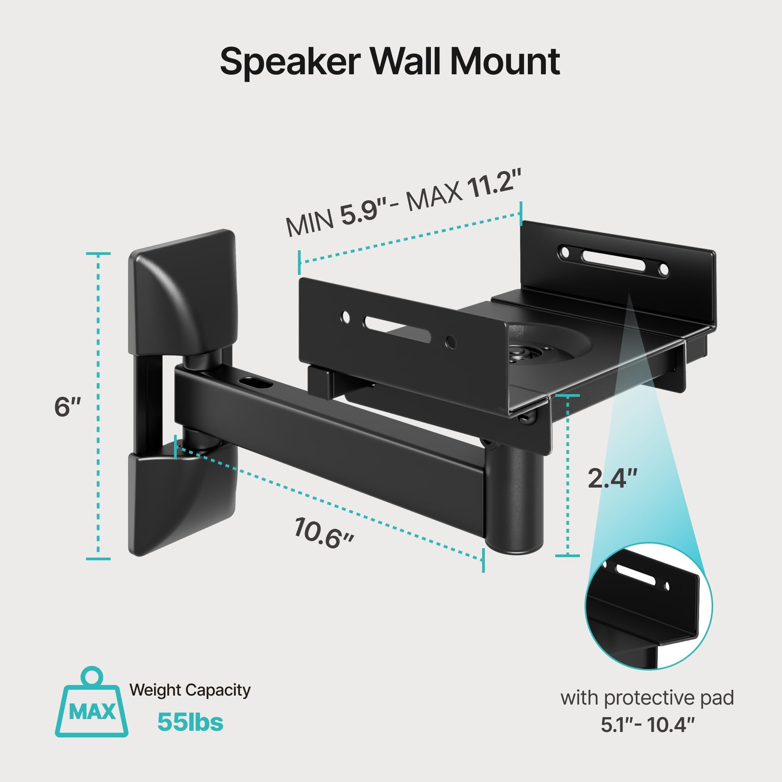 Adjustable Speaker Wall Mounts, 55 Lbs Capacity, Dual Speaker Wall Stands for Mo