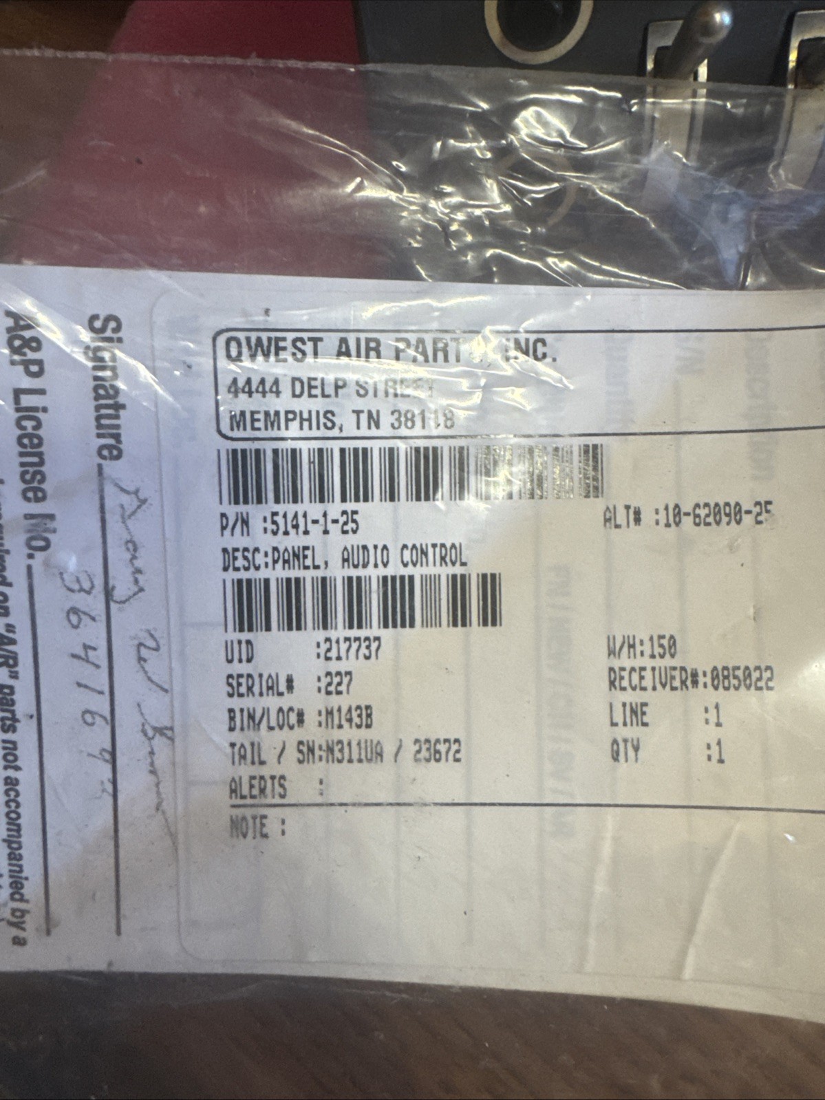 Avtech Audio Control Panel 5141-1-25 *AS REMOVED* bin29