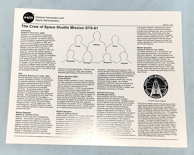 NASA Official Space Shuttle Crew Portrait Mission STS-61
