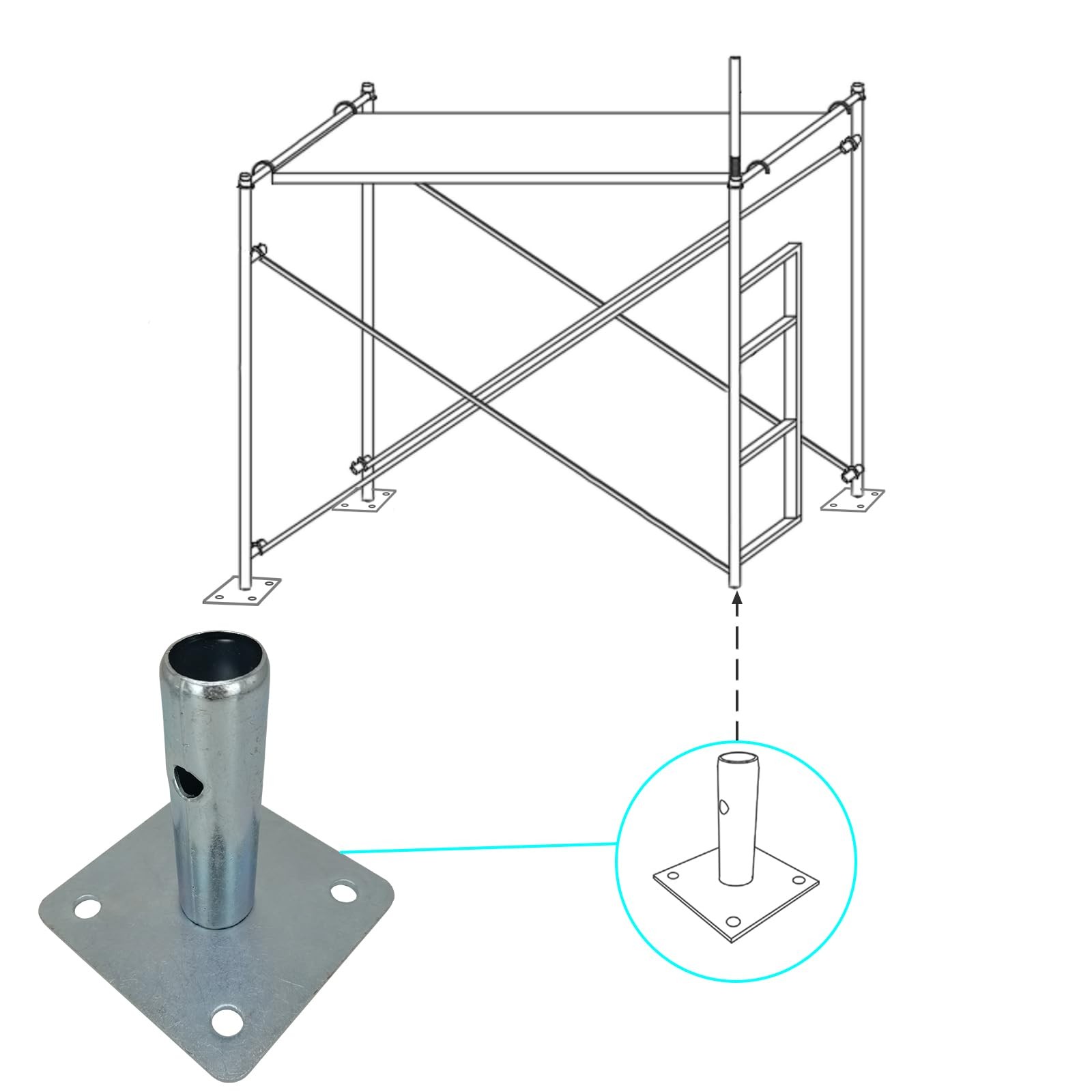 4 PCS Scaffold Base Plates for Baker Style Scaffolding, Galvanized, 4 Pack