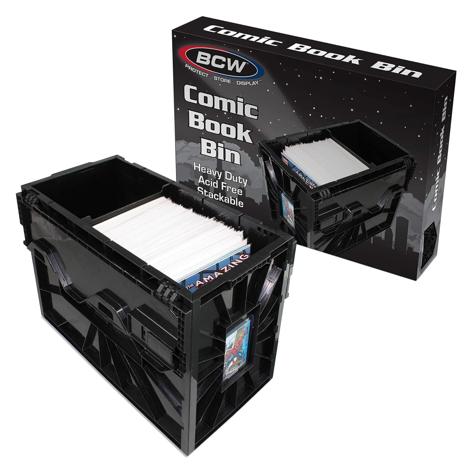 BLACK SHORT COMIC BOOK BIN Plastic Storage Box One Partition Comics Protector