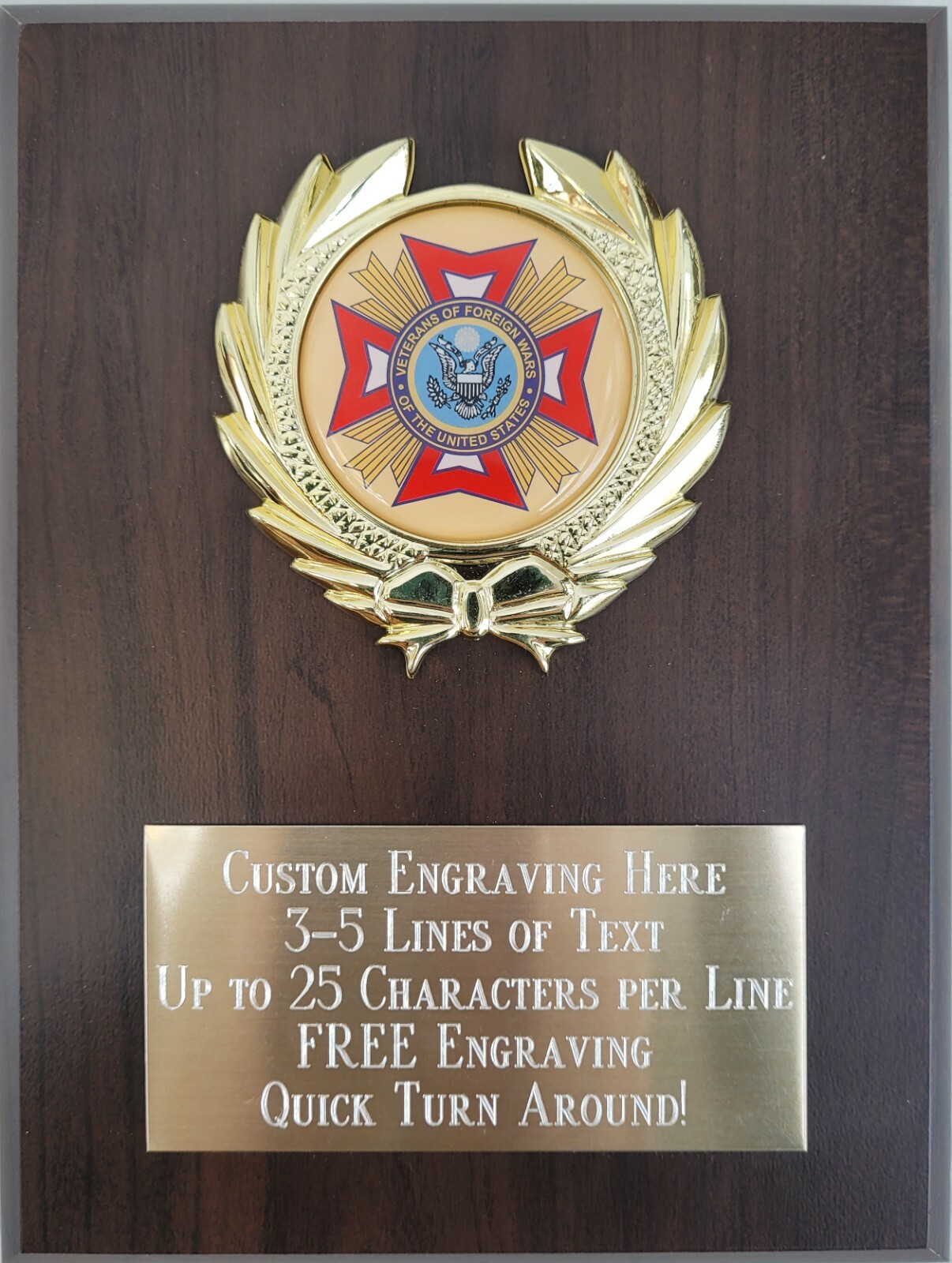 Veterans of Foreign Wars Award Plaque 6x8 Trophy FREE custom engraving