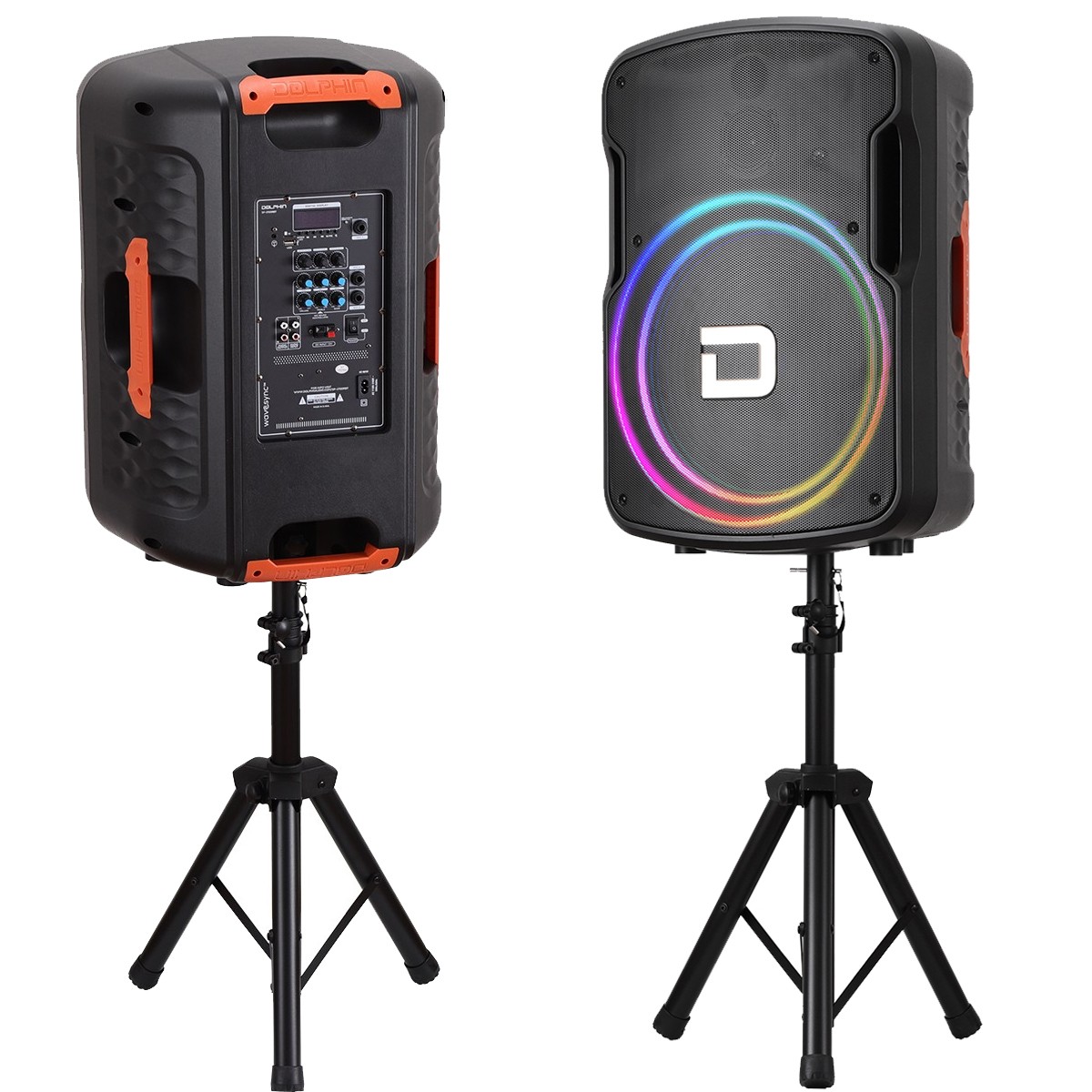 15" Portable Party Bluetooth Speaker Heavy Bass Sound w/ LED Lights, Stand & Mic