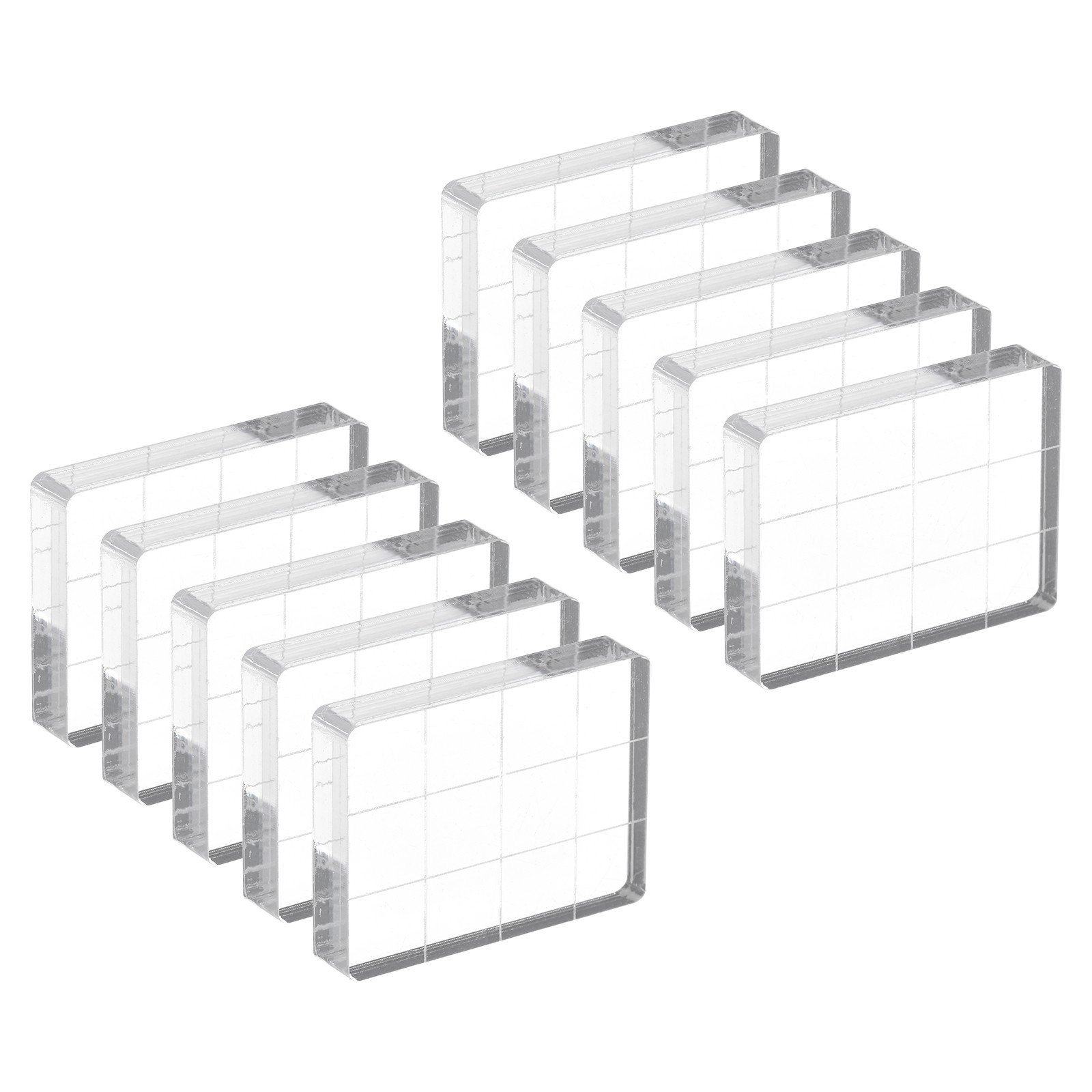 Acrylic Stamp Block, 10 Pack Rectangle Shape with Grid Lines, 1.57" x 1.18"