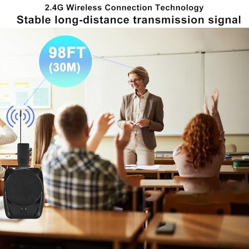 Wireless Microphone System for 4 People,2.4G Wireless Headset Mics and