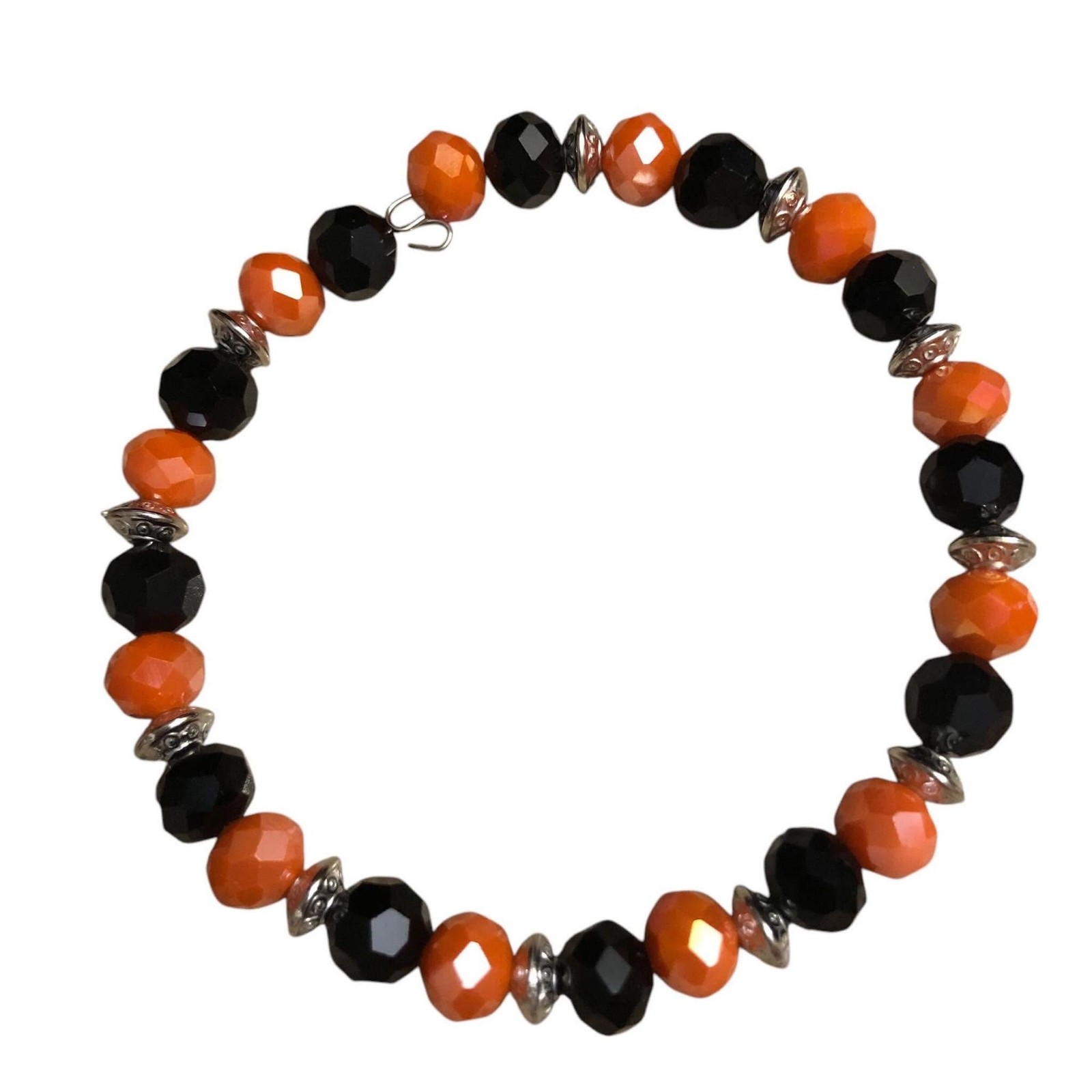 Beaded Bangle Bracelets Pair Handmade Black and Orange