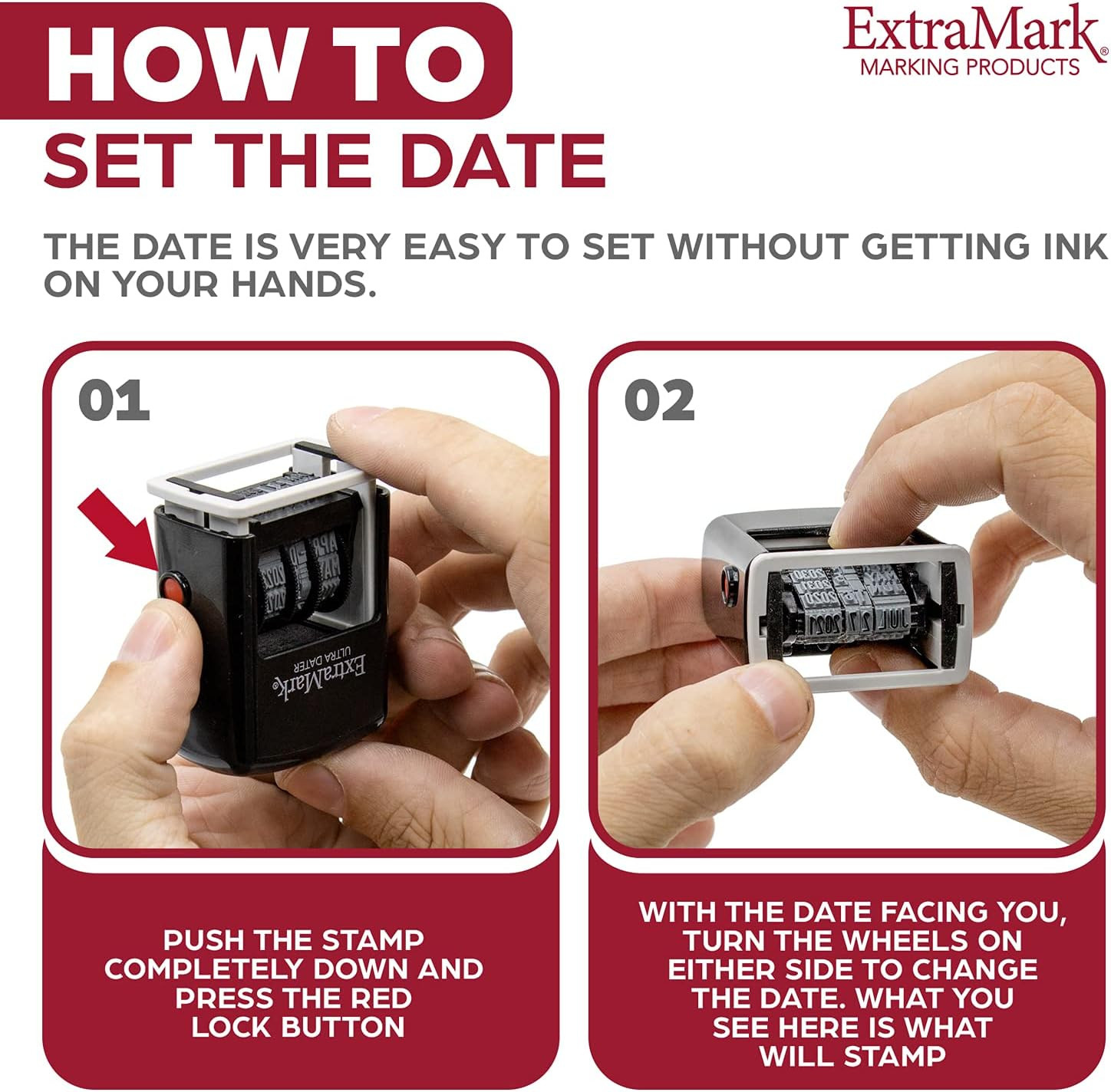 Extramark Super Dater Ink Stamp - Self-Inking Rubber Date Stamper - for Document