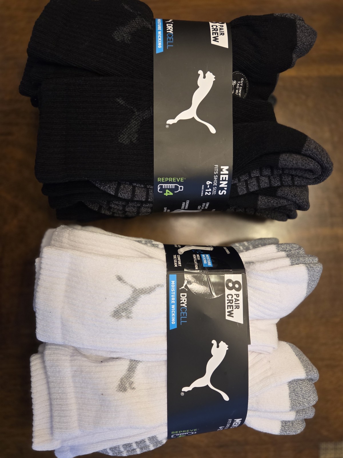 16 Pairs of Mens PUMA Crew Moisture Wicking Athletic Socks Black And White S6-12