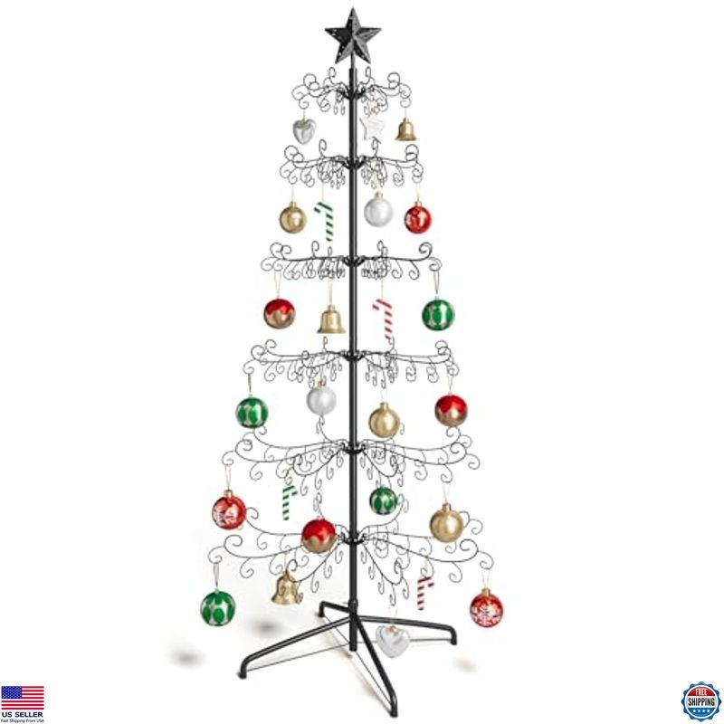 ELYKEN 6 FT Black Christmas Ornament Display Stand - 240 Hooks, Sturdy Iron Rack