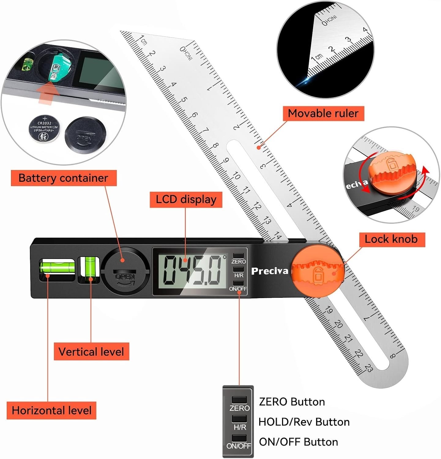 Digital Angle Finder Protractor 0-338° T-Bevel Gauge Level for Carpentry Meta...
