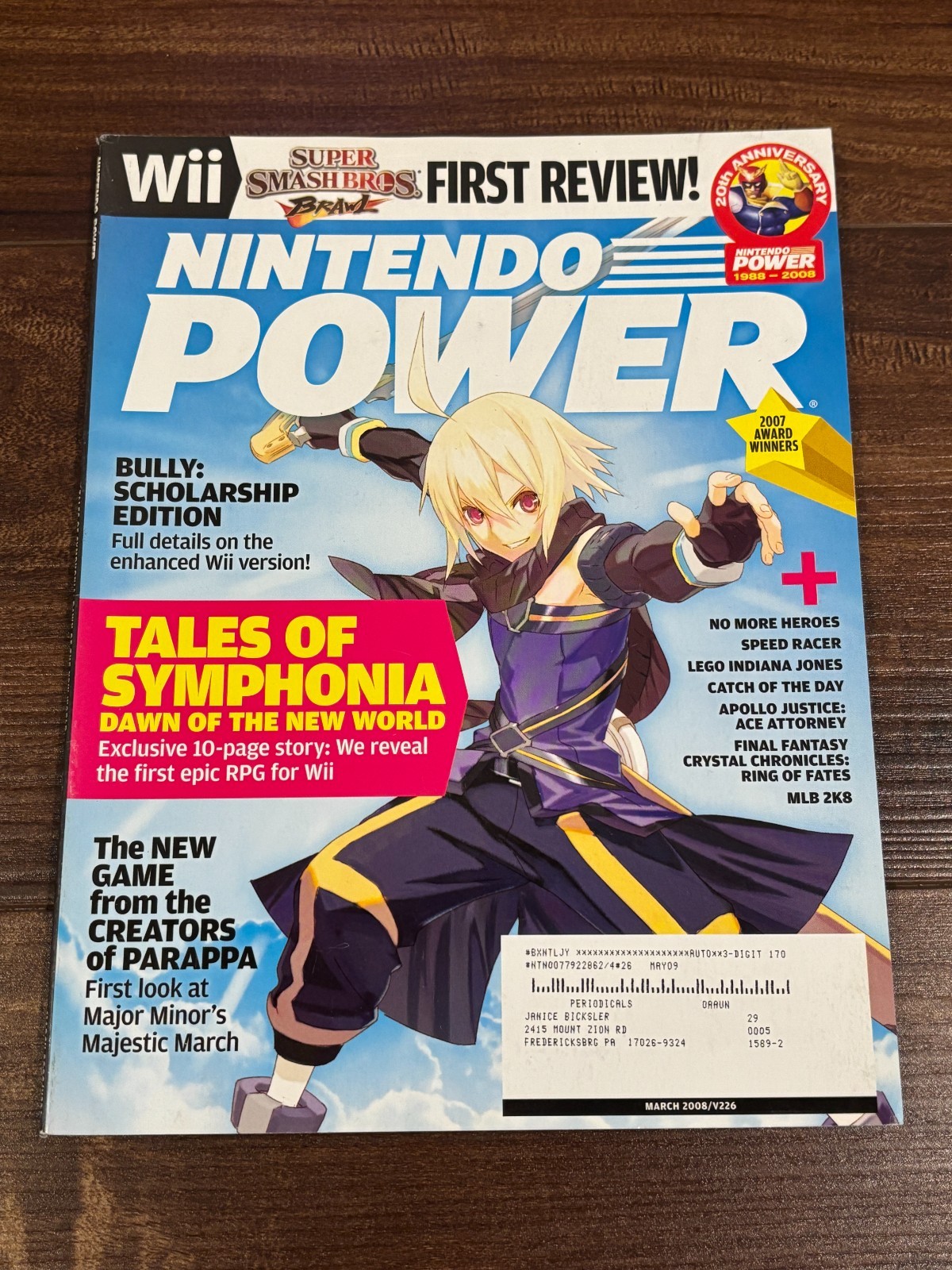 Nintendo Power Magazine Volume 226 March 2008 Tales of Symphonia Attached Poster