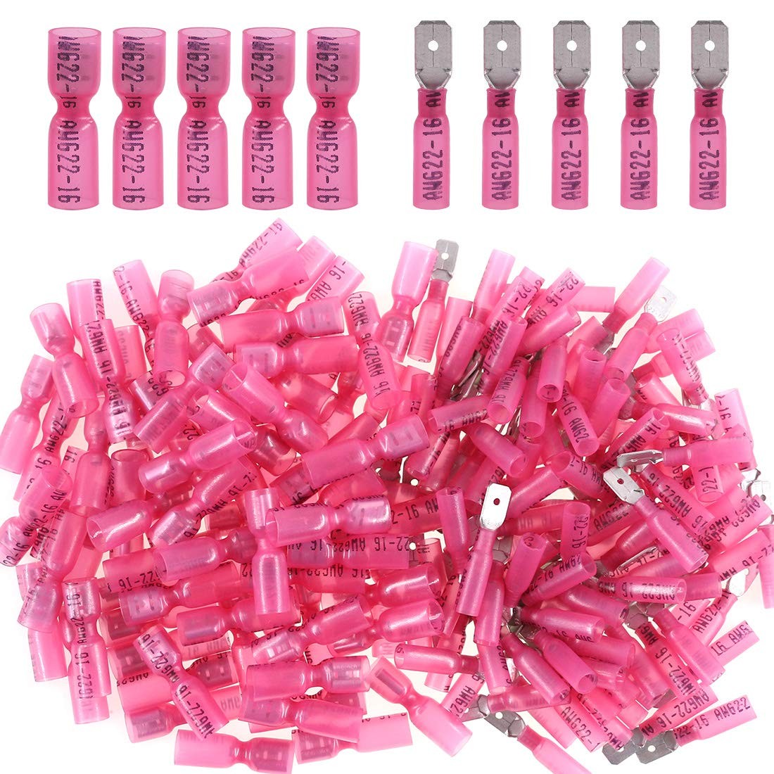 100pcs 22-16 Gauge Fully Insulated Female/Male Spade Nylon Heat Shrink Waterp...