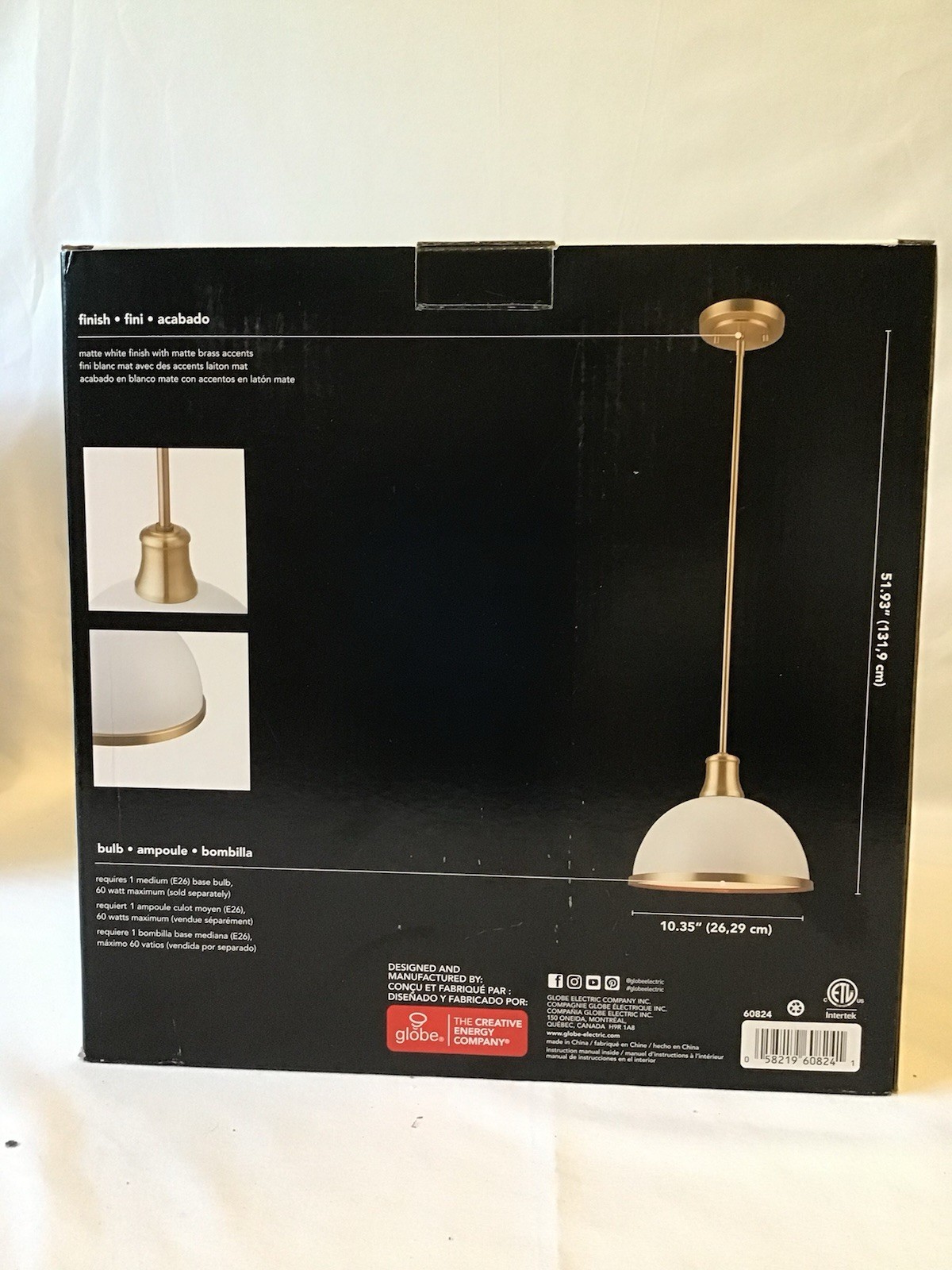 Globe electric 60824 Beckett 1-Light Matte White Pendant Light with Metal Shade