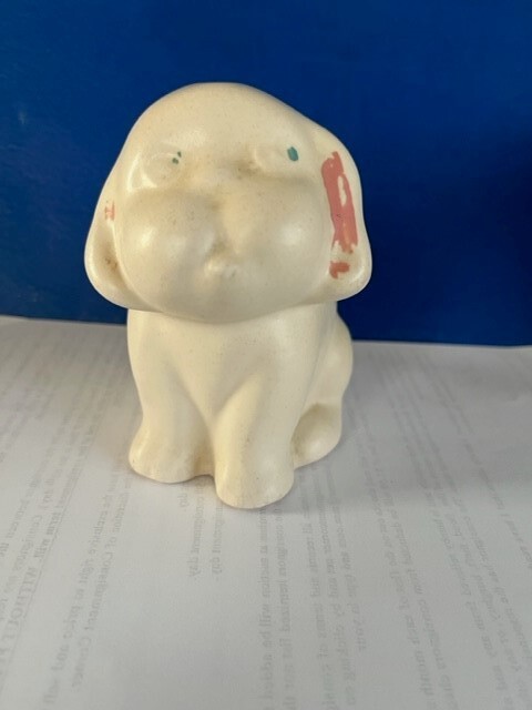 Antique Pure Plain Solid White Pottery Sitting Cute Puppy Dog Small 4" Planter