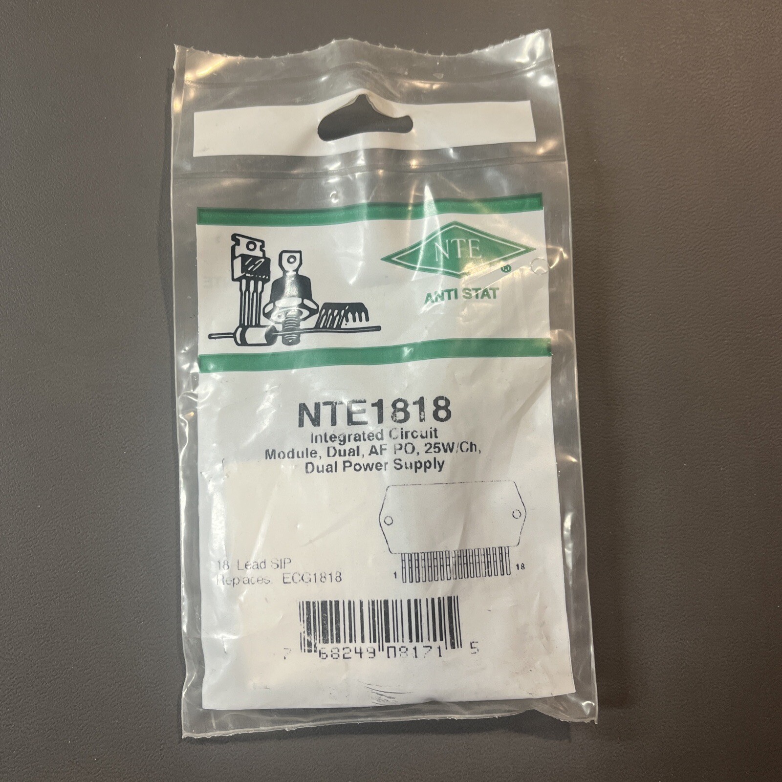 1 Each ~ NTE1818 ~MODULE DUAL AF PO 25W/CHANNEL~18 LEAD SIP~Replaces ECG1818~NOS
