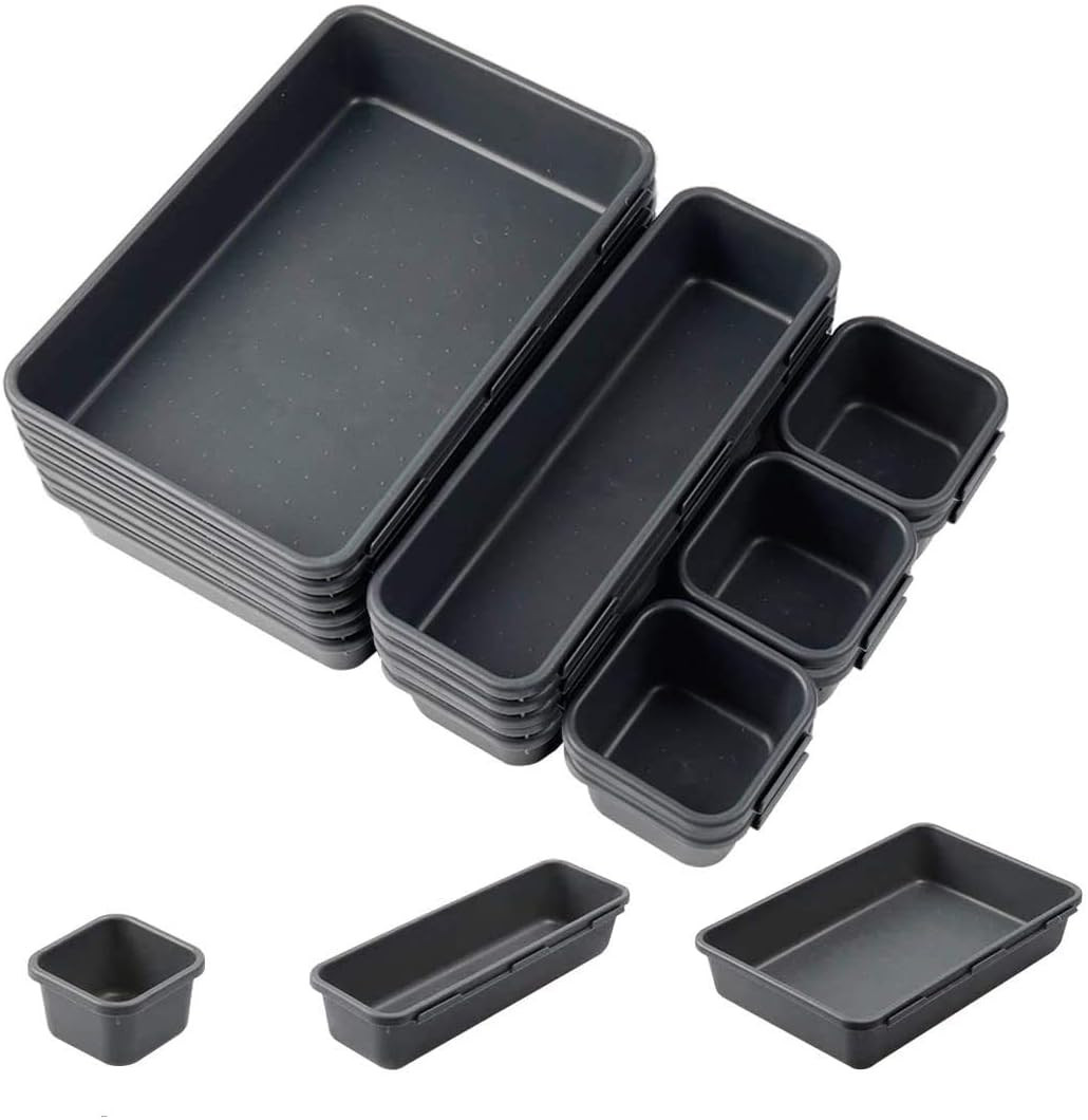 Interlocking Desk Drawer Organizer Tray, 24 PCS Desk Drawer Organizer, Office Dr