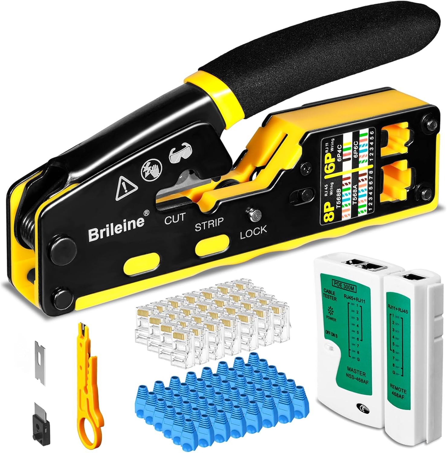 Ethernet Crimping Tool Kit for RJ45 Pass Through, Compatible with Cat5, Cat5e, C