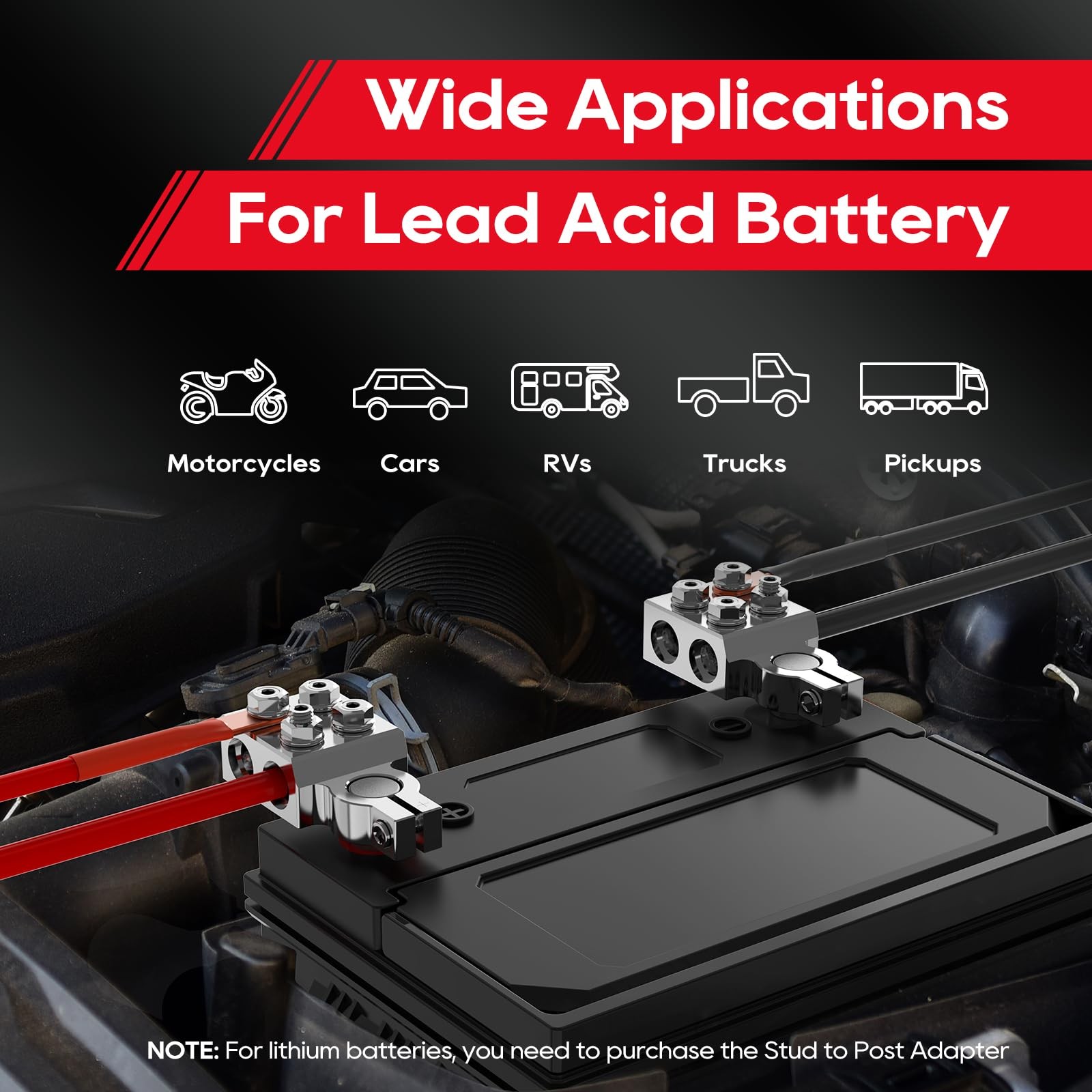 8-Way Lead Acid Battery Terminal Connector Positive Negative Pair Top Post