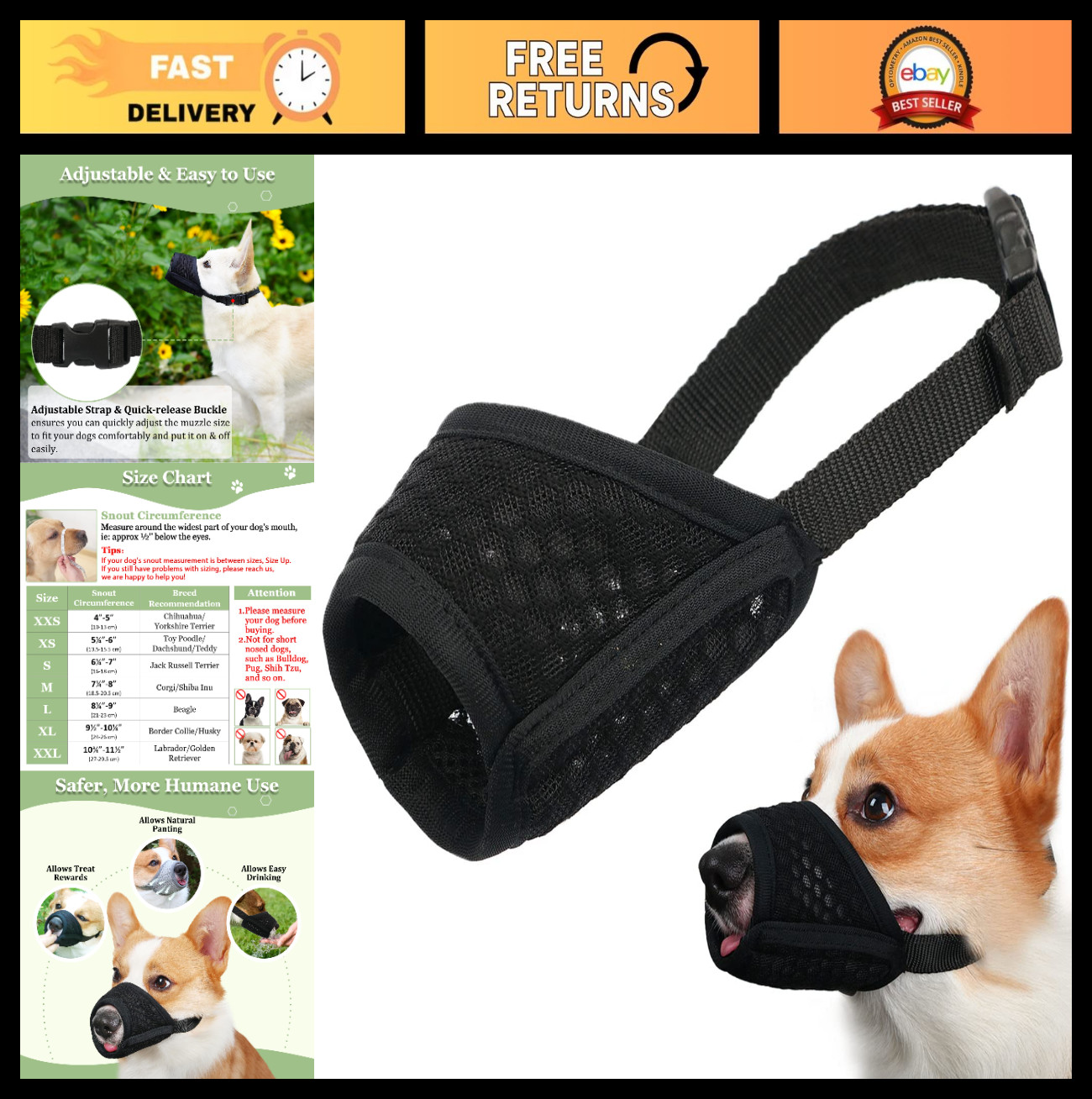 Soft Mesh Dog Muzzle for Medium Dogs | Breathable, Comfortable, Ideal for Groomi