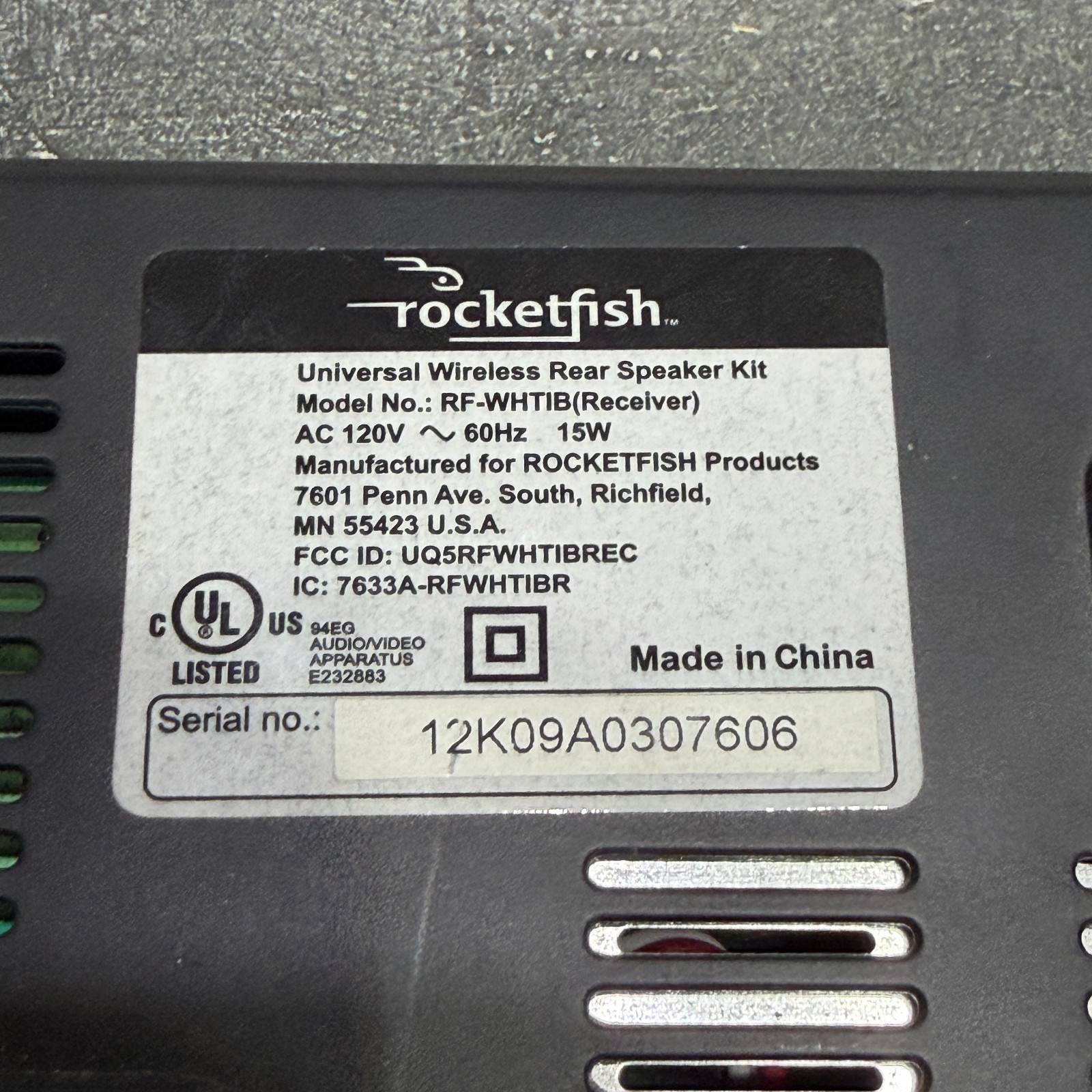 Rocketfish RF-WHTIB Receiver Wireless Black Rear Speaker Kit
