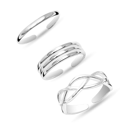Pure 3Pcs 925 Sterling Silver Classic Adjustable Band Toe Rings Gifts for Women